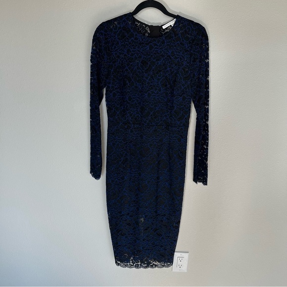 Veronica Beard Gynne Long Sleeve Pencil Dress Lace Black Blue Designer Women’s 4 - Picture 3 of 14